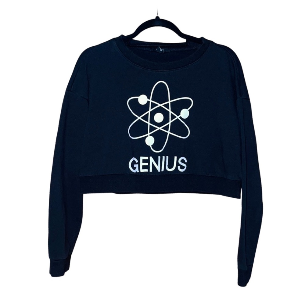 F21 “Genius” Graphic Cropped Sweater - Black & White - Size M